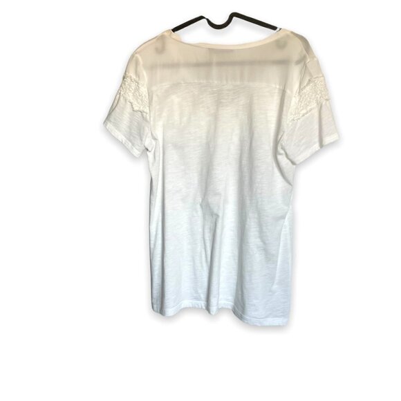 a.n.a. Women's Dressy Tee V-Neck White Sheer Yoke and Short Sleeves Size Medium - Picture 2 of 7